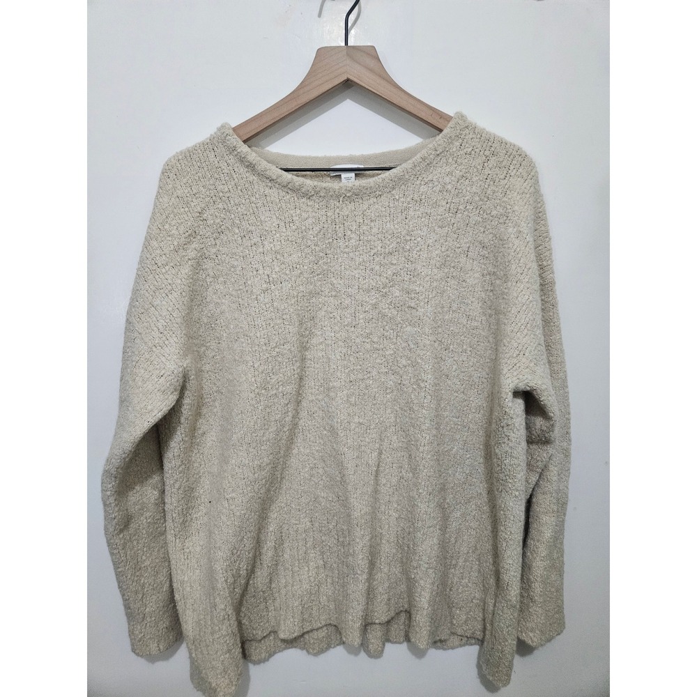 Pure Jill J Jill Womens XL Oatmeal Beige Boucle Wool Blend Knit Sweater SSW00306